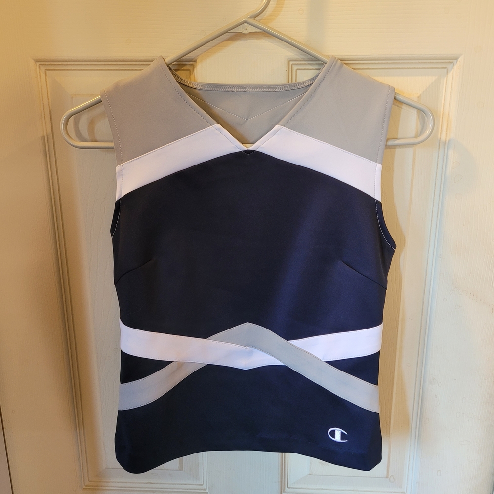 Women's Navy, White, and Gray Sports Cheer Pike Shell Tank